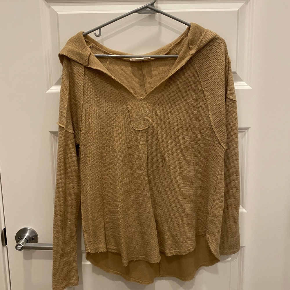 Love Riche Tan Asymmetrical Sailor Collar Hoodie